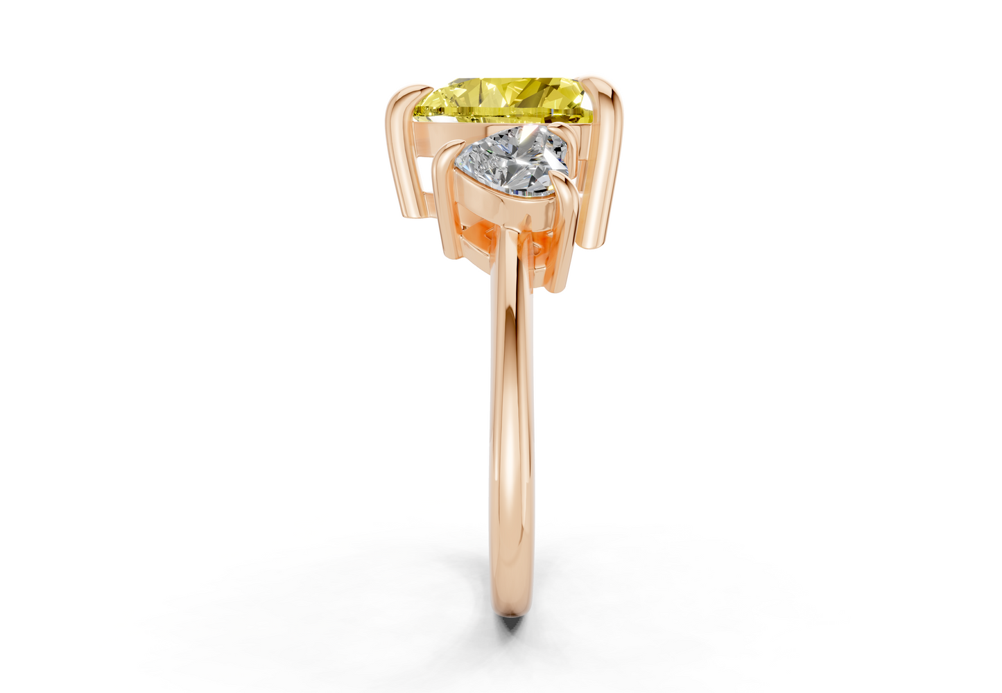 Valencia Yellow Diamond Three Stone Heart Cut 2mm Engagement Ring