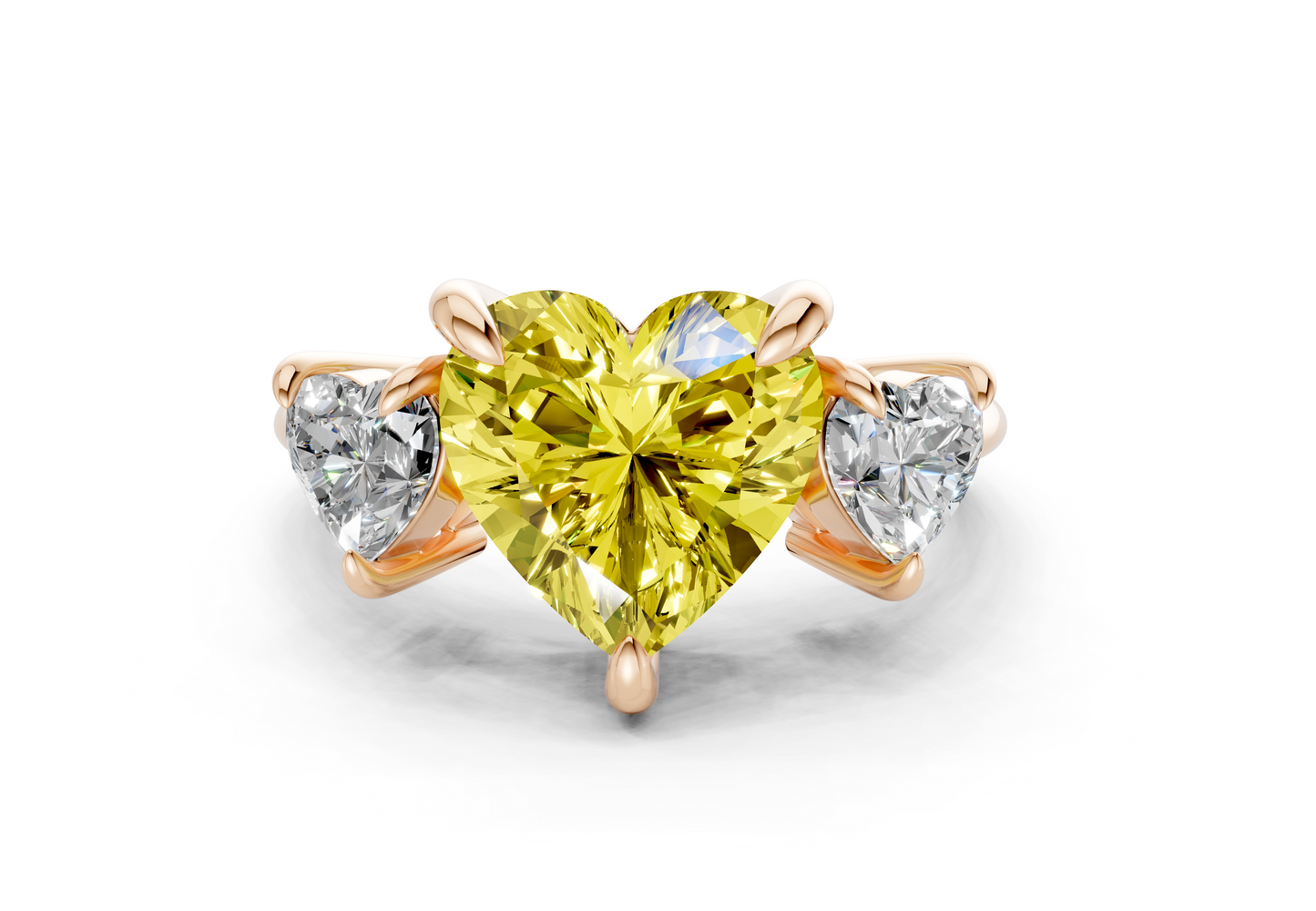 Valencia Yellow Diamond Three Stone Heart Cut 2mm Engagement Ring