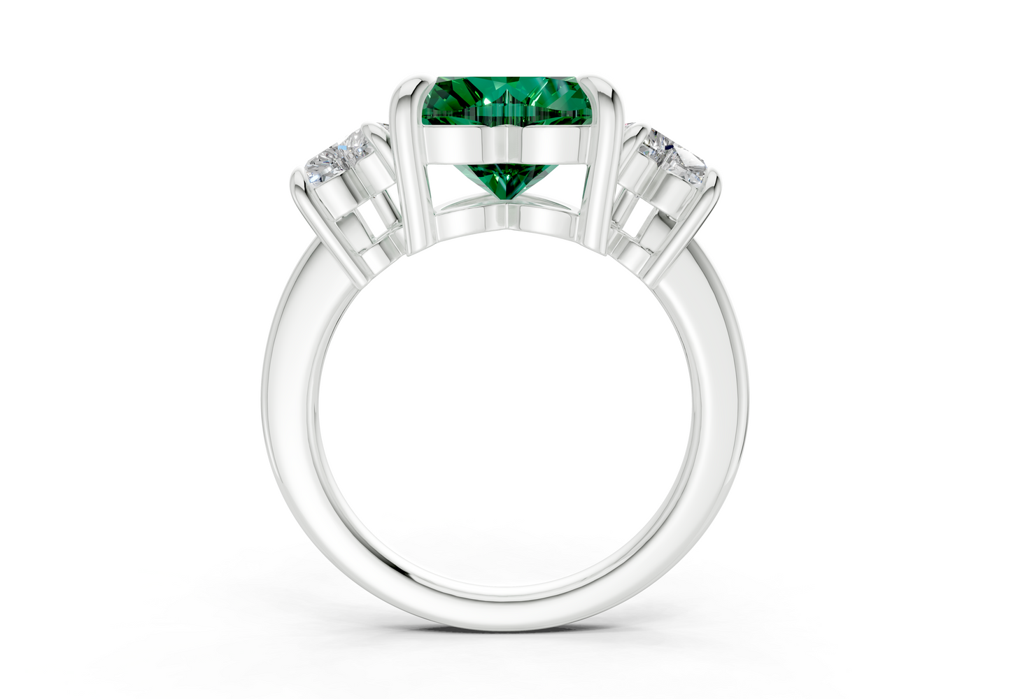 Valencia Emerald Gemstone Three Stone Heart Cut 2mm Engagement Ring