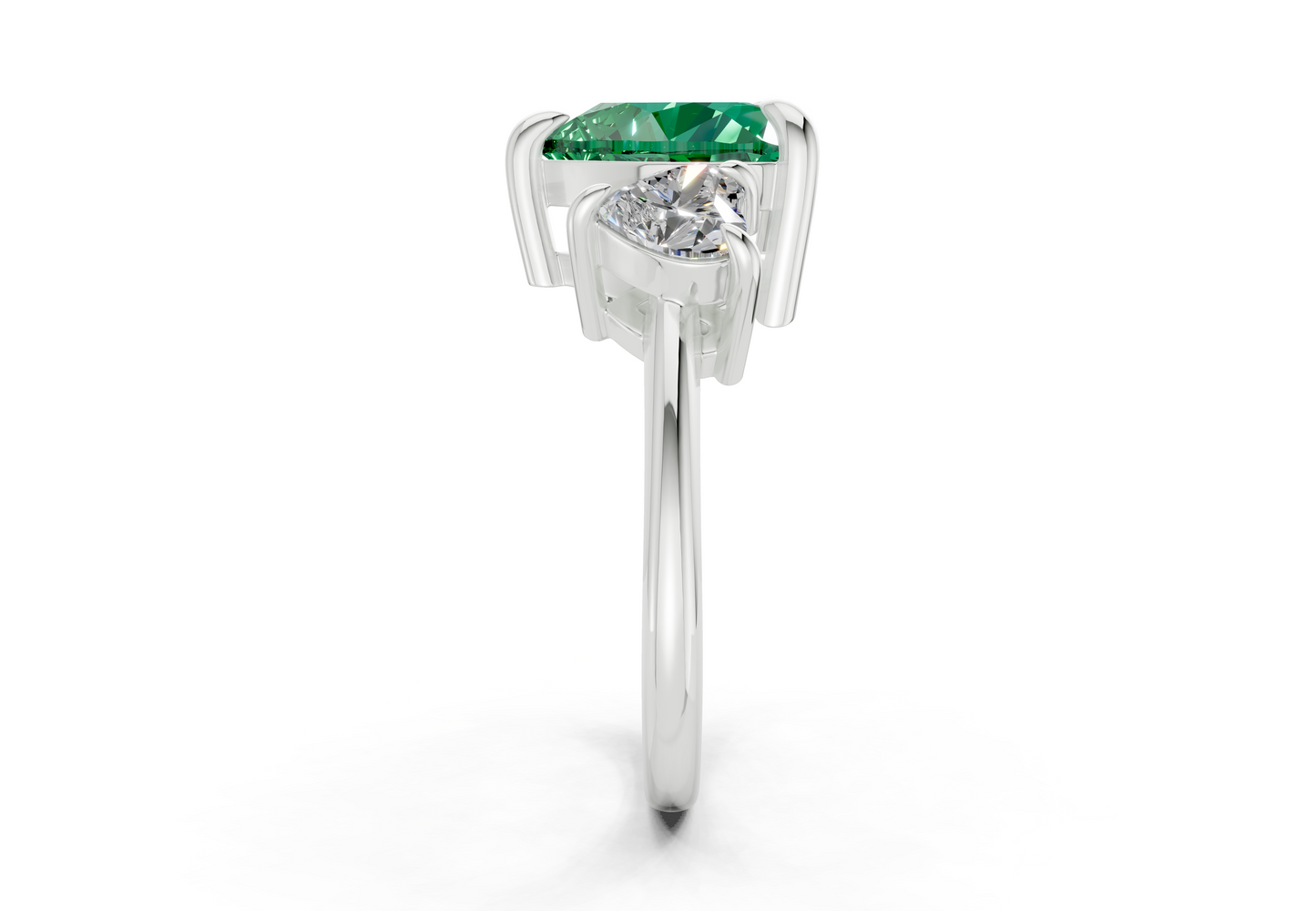 Valencia Emerald Gemstone Three Stone Heart Cut 2mm Engagement Ring