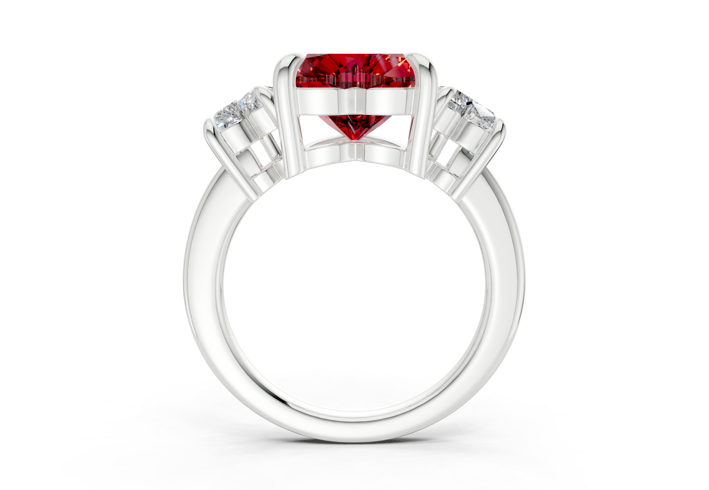 Valencia Ruby Gemstone Three Stone Heart Cut 2mm Engagement Ring