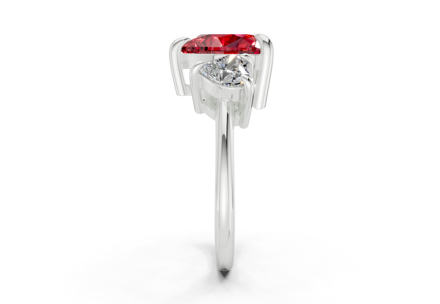 Valencia Ruby Gemstone Three Stone Heart Cut 2mm Engagement Ring