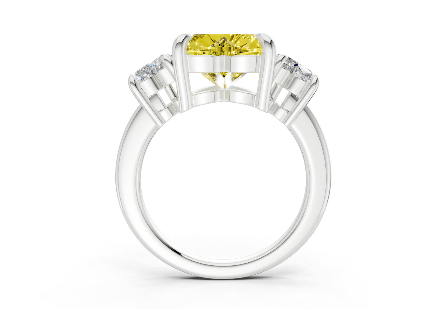 Valencia Yellow Diamond Three Stone Heart Cut 2mm Engagement Ring