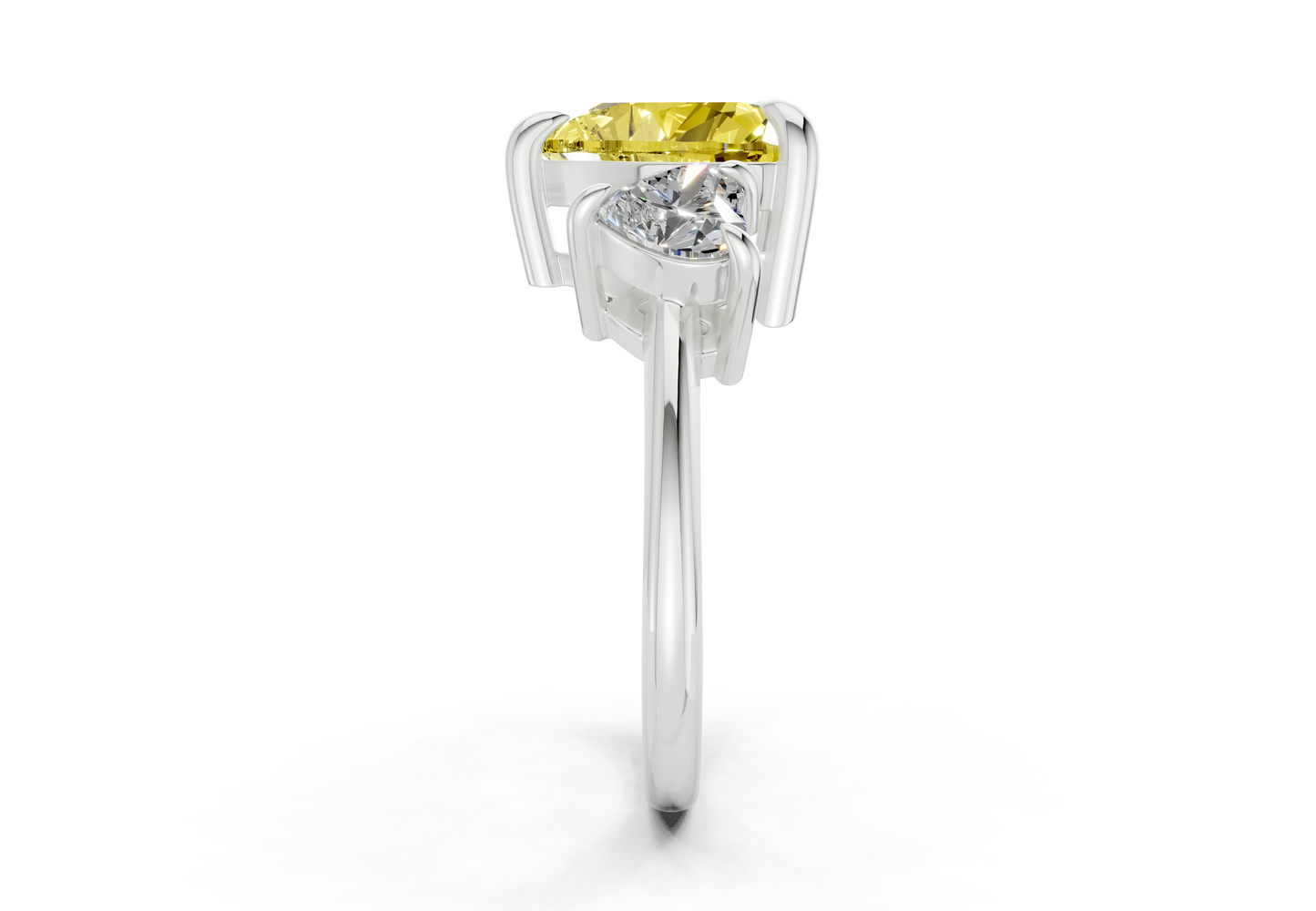 Valencia Yellow Diamond Three Stone Heart Cut 2mm Engagement Ring
