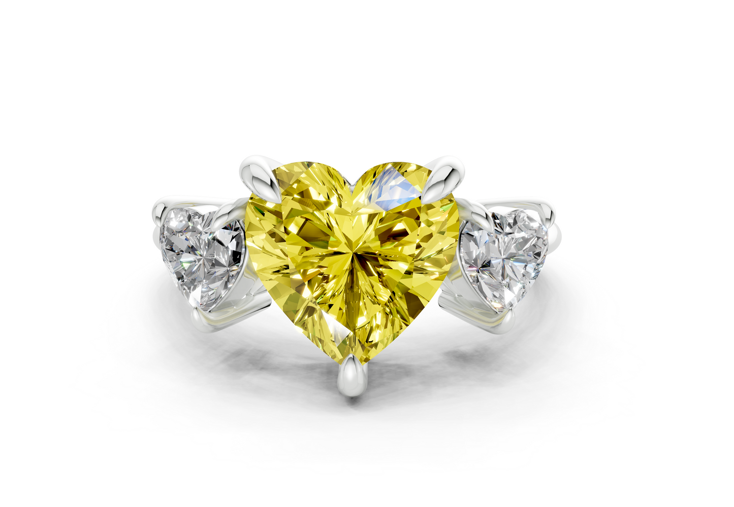 Valencia Yellow Diamond Three Stone Heart Cut 2mm Engagement Ring