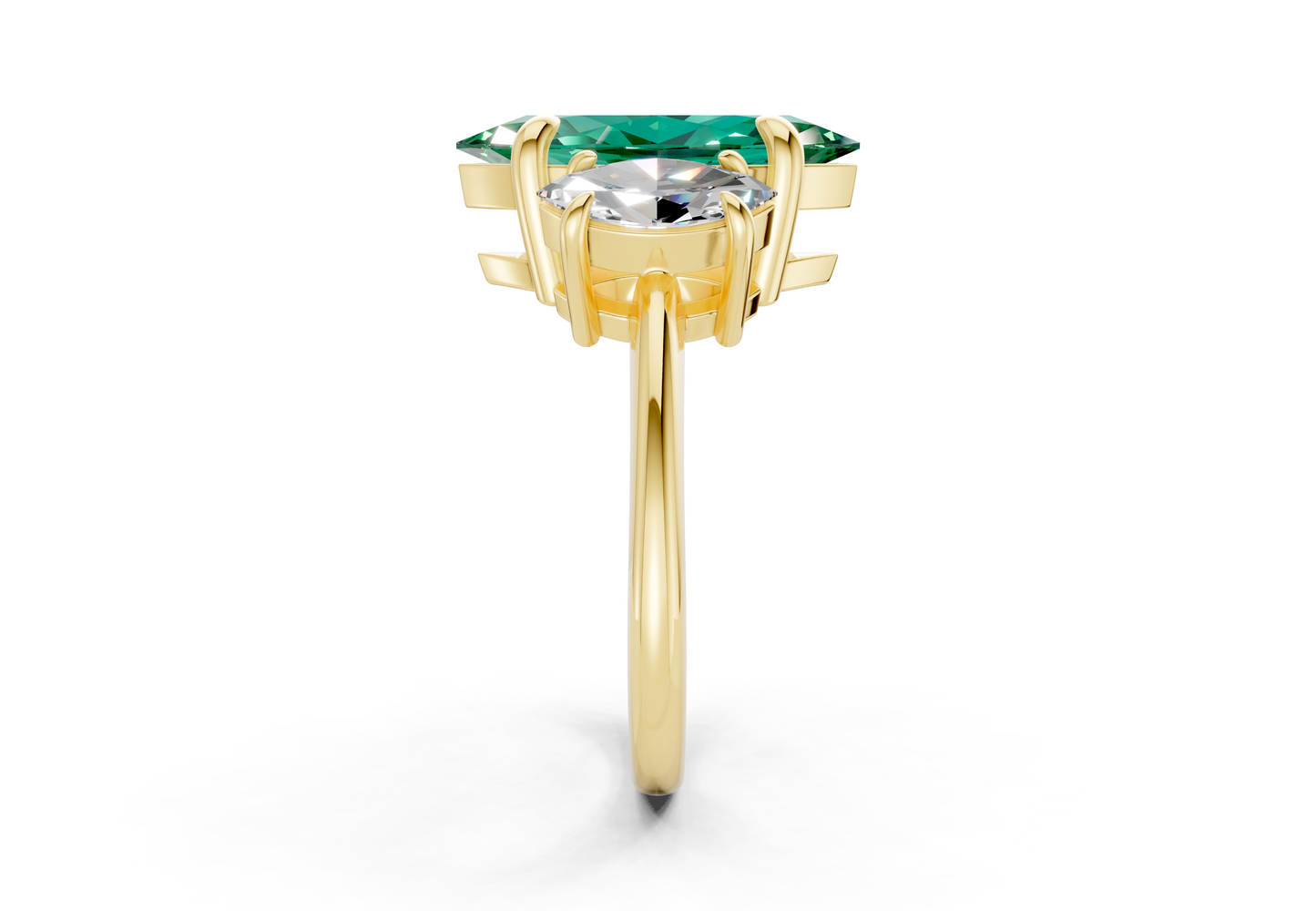 Valencia Emerald Gemstone Three Stone Marquise Cut 2mm Engagement Ring