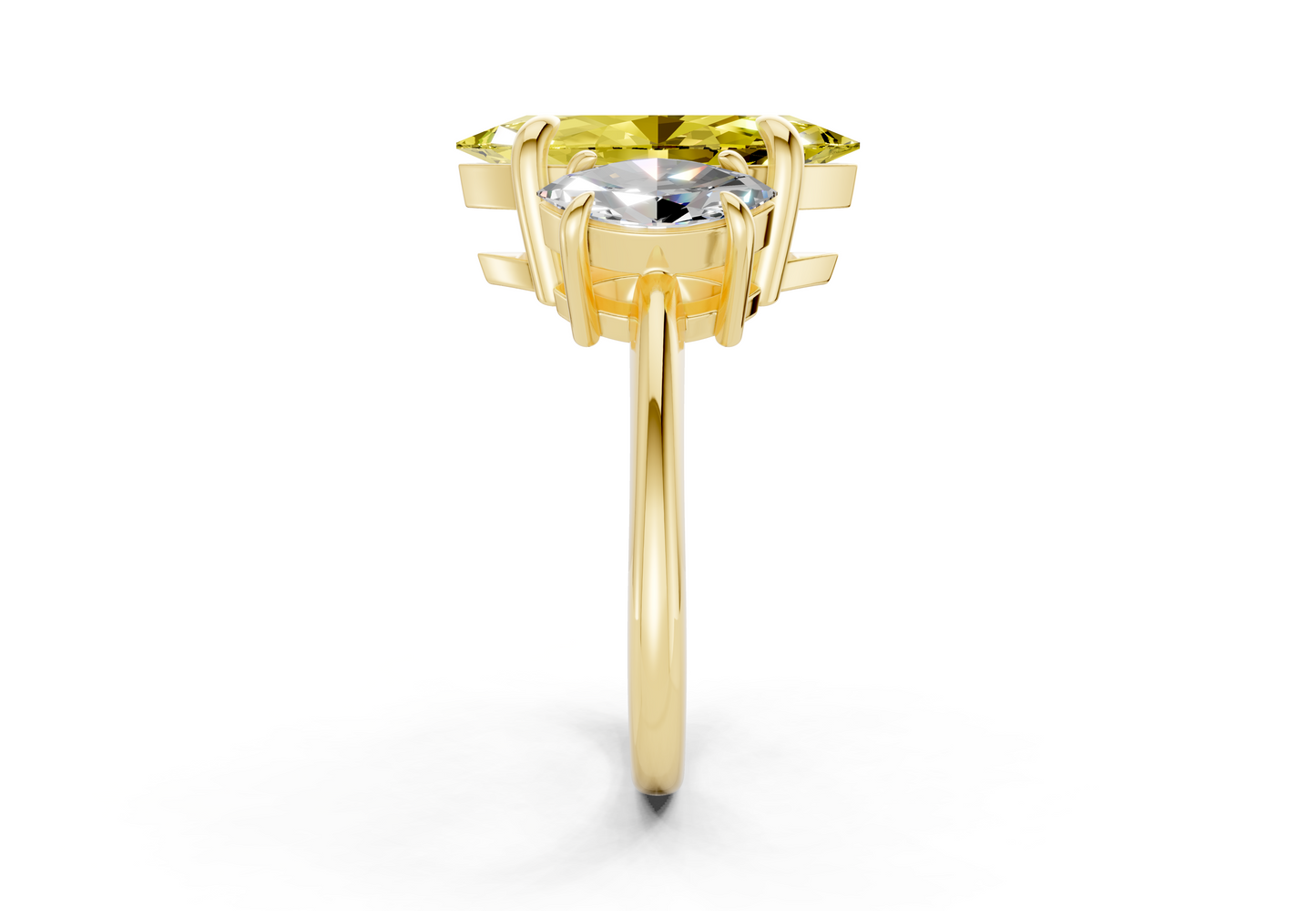 Valencia Yellow Diamond Three Stone Marquise Cut 2mm Engagement Ring
