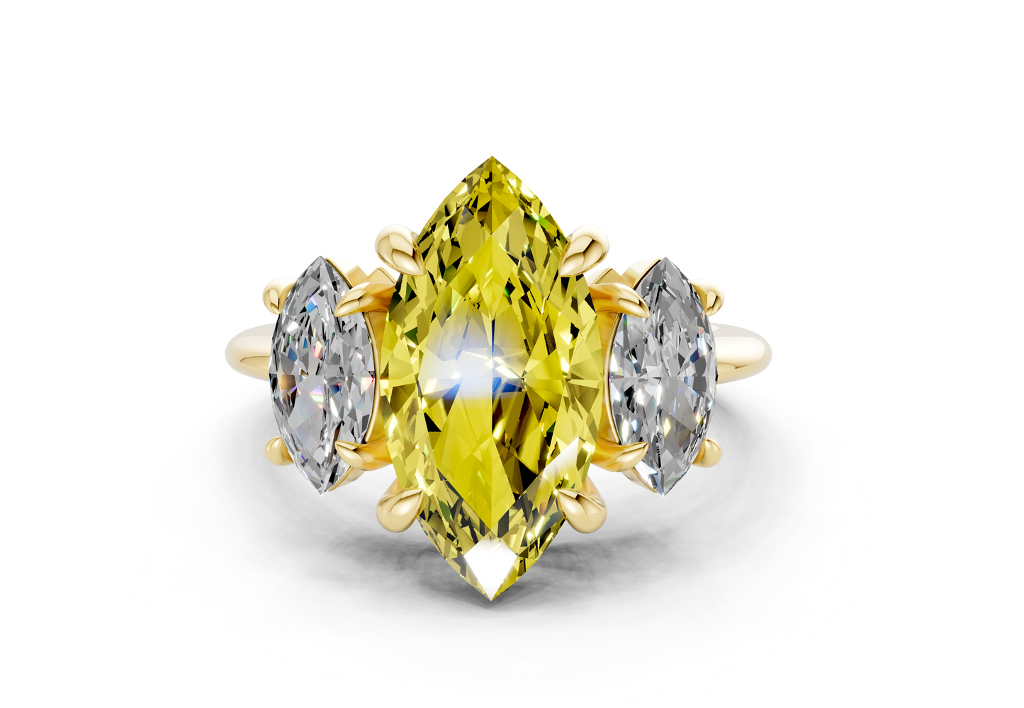Valencia Yellow Diamond Three Stone Marquise Cut 2mm Engagement Ring