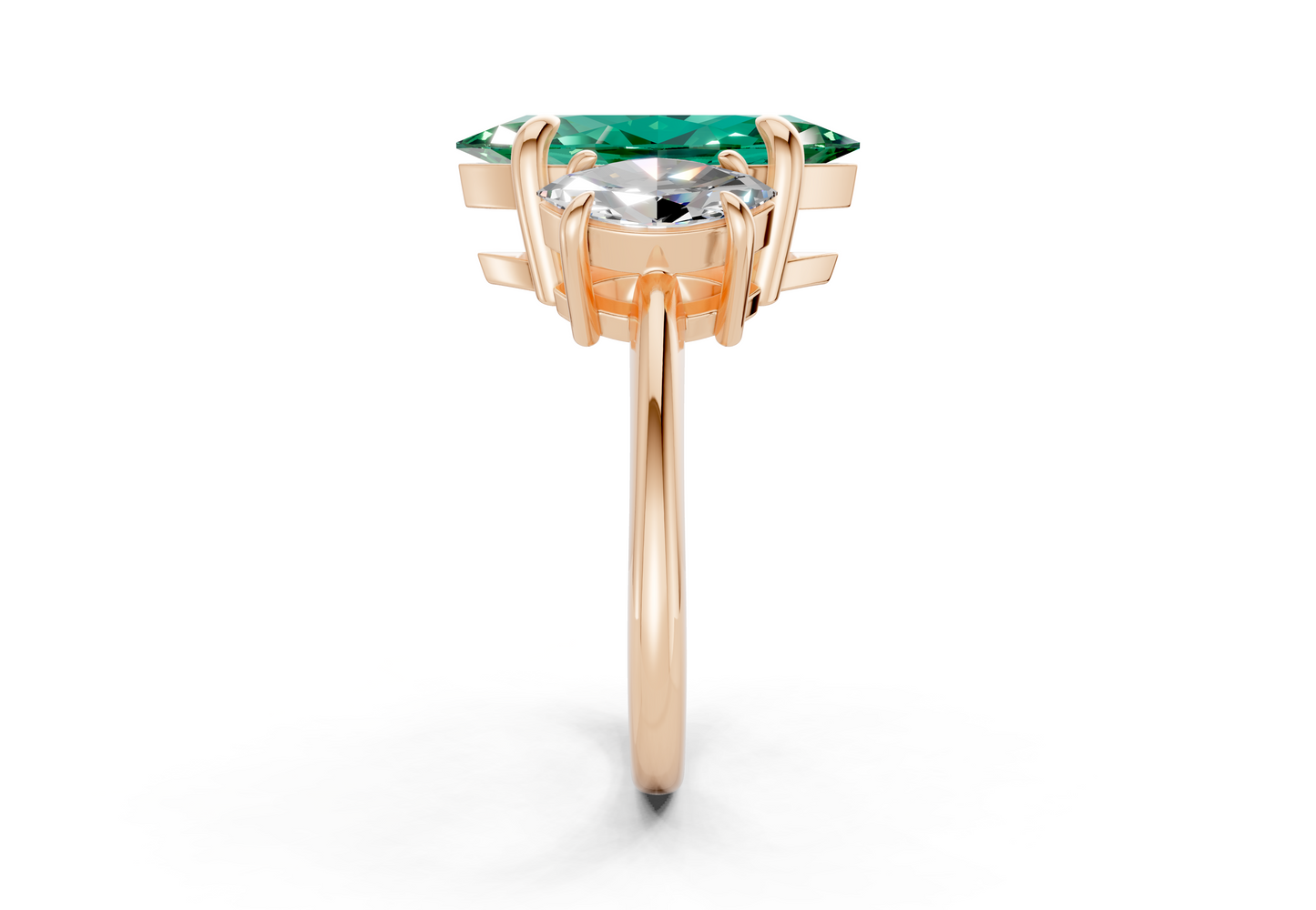Valencia Emerald Gemstone Three Stone Marquise Cut 2mm Engagement Ring