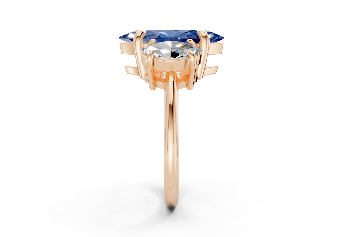 Valencia Sapphire Gemstone Three Stone Marquise Cut 2mm Engagement Ring