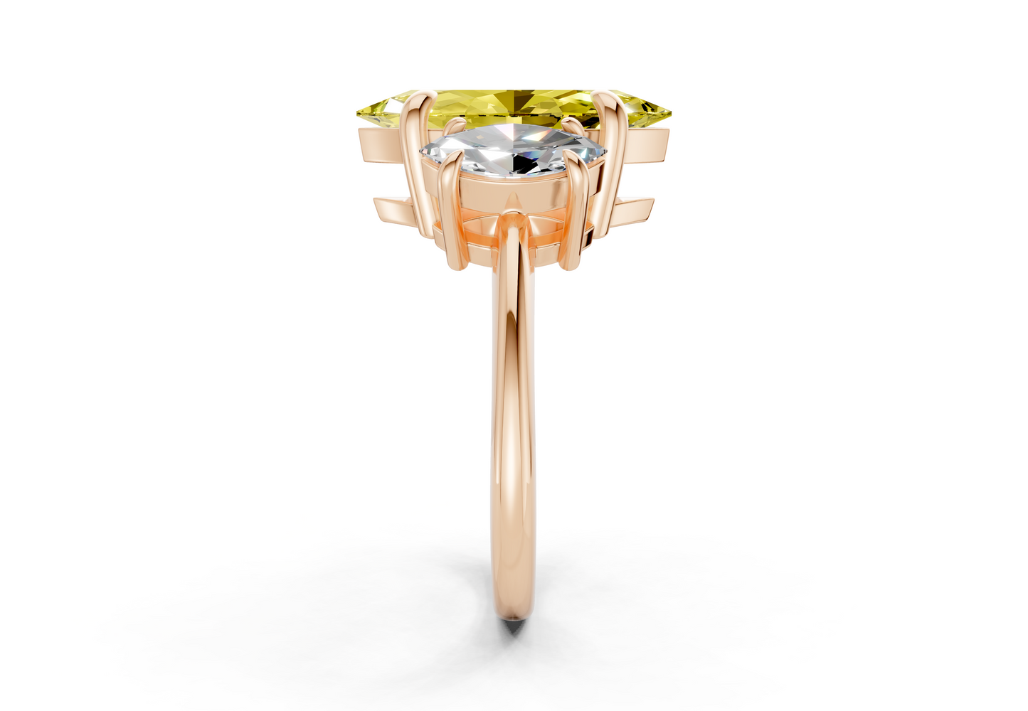 Valencia Yellow Diamond Three Stone Marquise Cut 2mm Engagement Ring