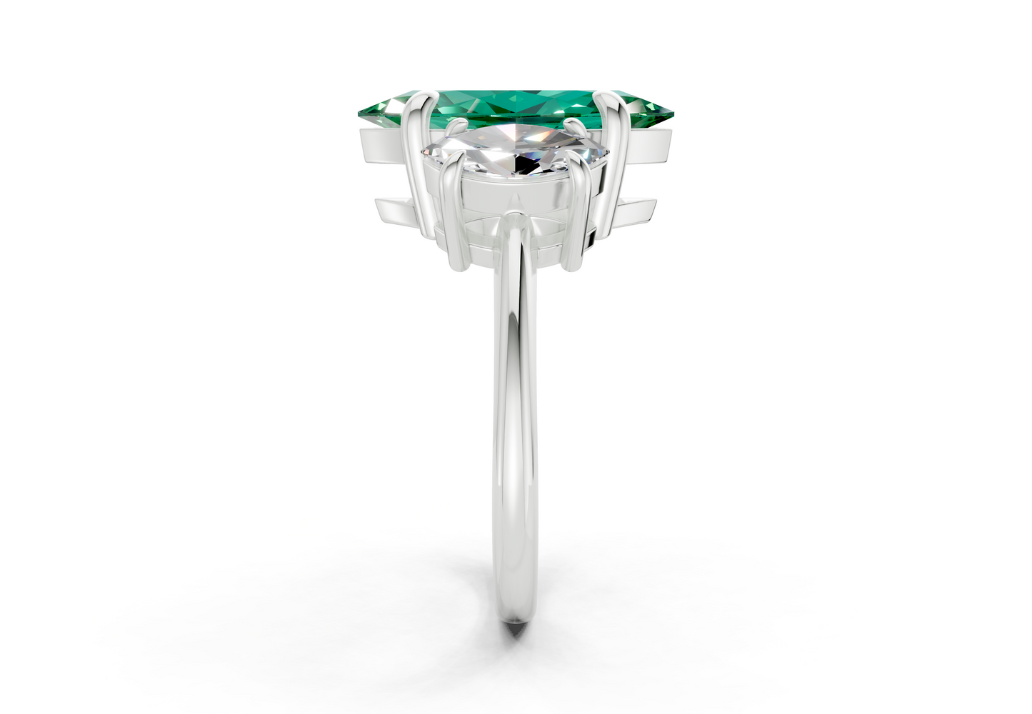 Valencia Emerald Gemstone Three Stone Marquise Cut 2mm Engagement Ring
