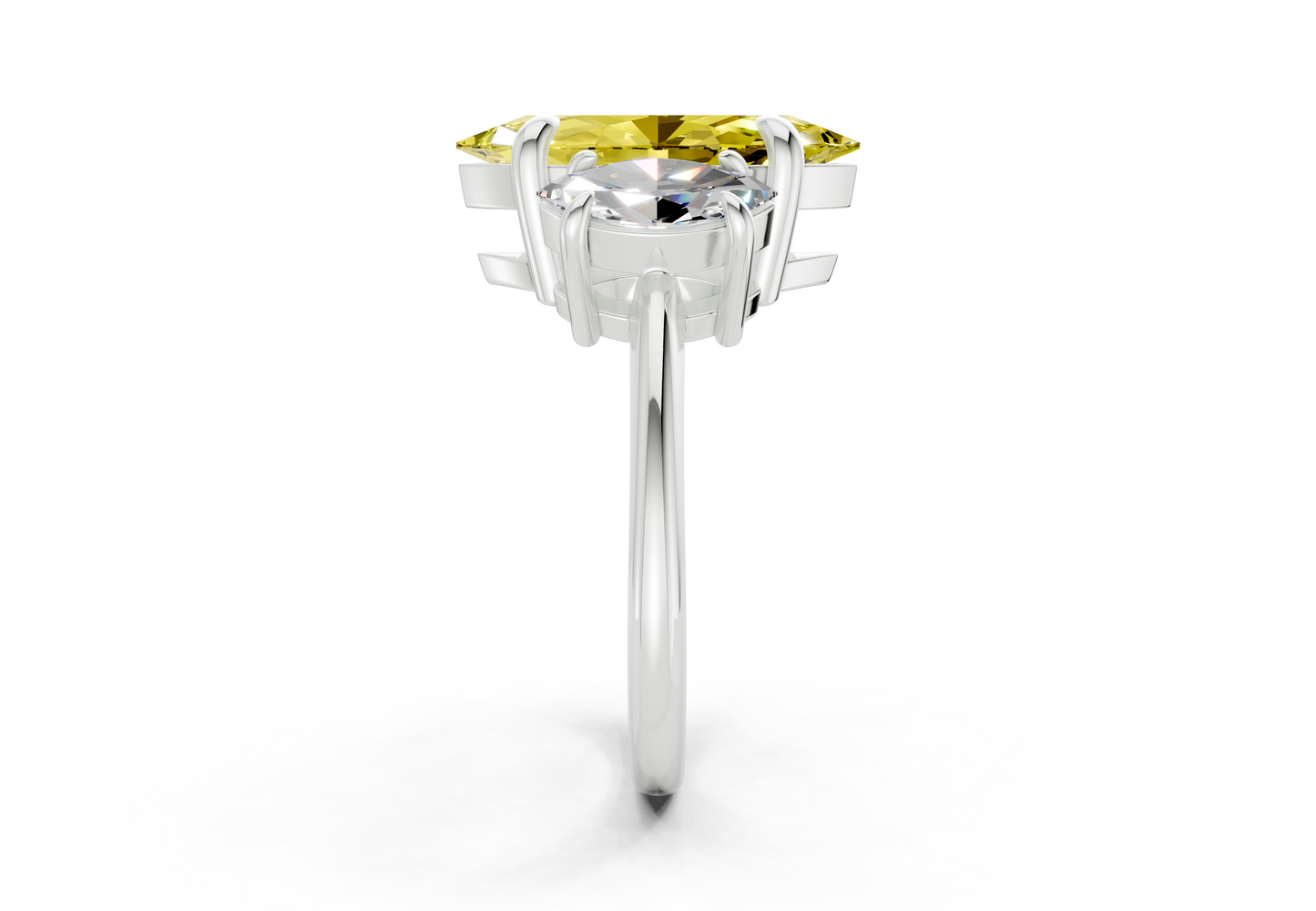 Valencia Yellow Diamond Three Stone Marquise Cut 2mm Engagement Ring