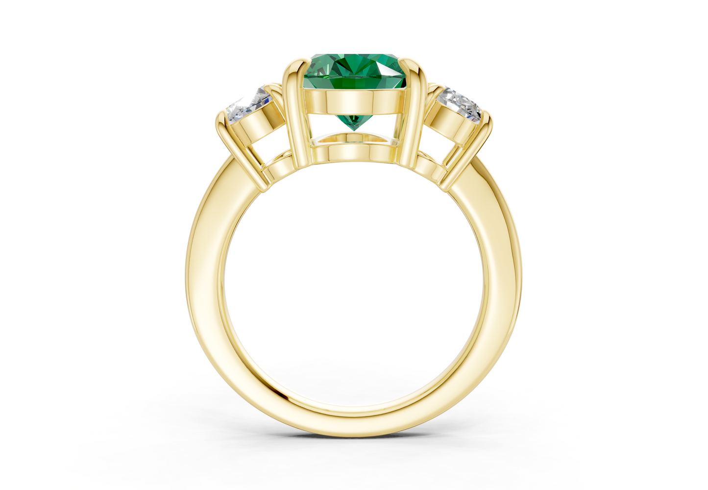 Valencia Emerald Gemstone Three Stone Oval Cut 2mm Engagement Ring