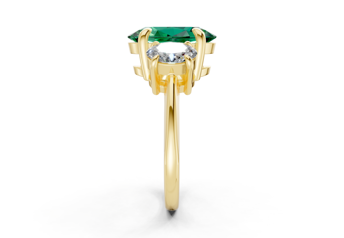 Valencia Emerald Gemstone Three Stone Oval Cut 2mm Engagement Ring