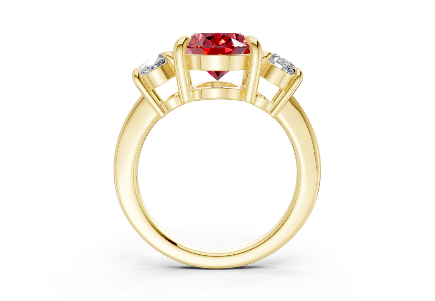 Valencia Ruby Gemstone Three Stone Oval Cut 2mm Engagement Ring