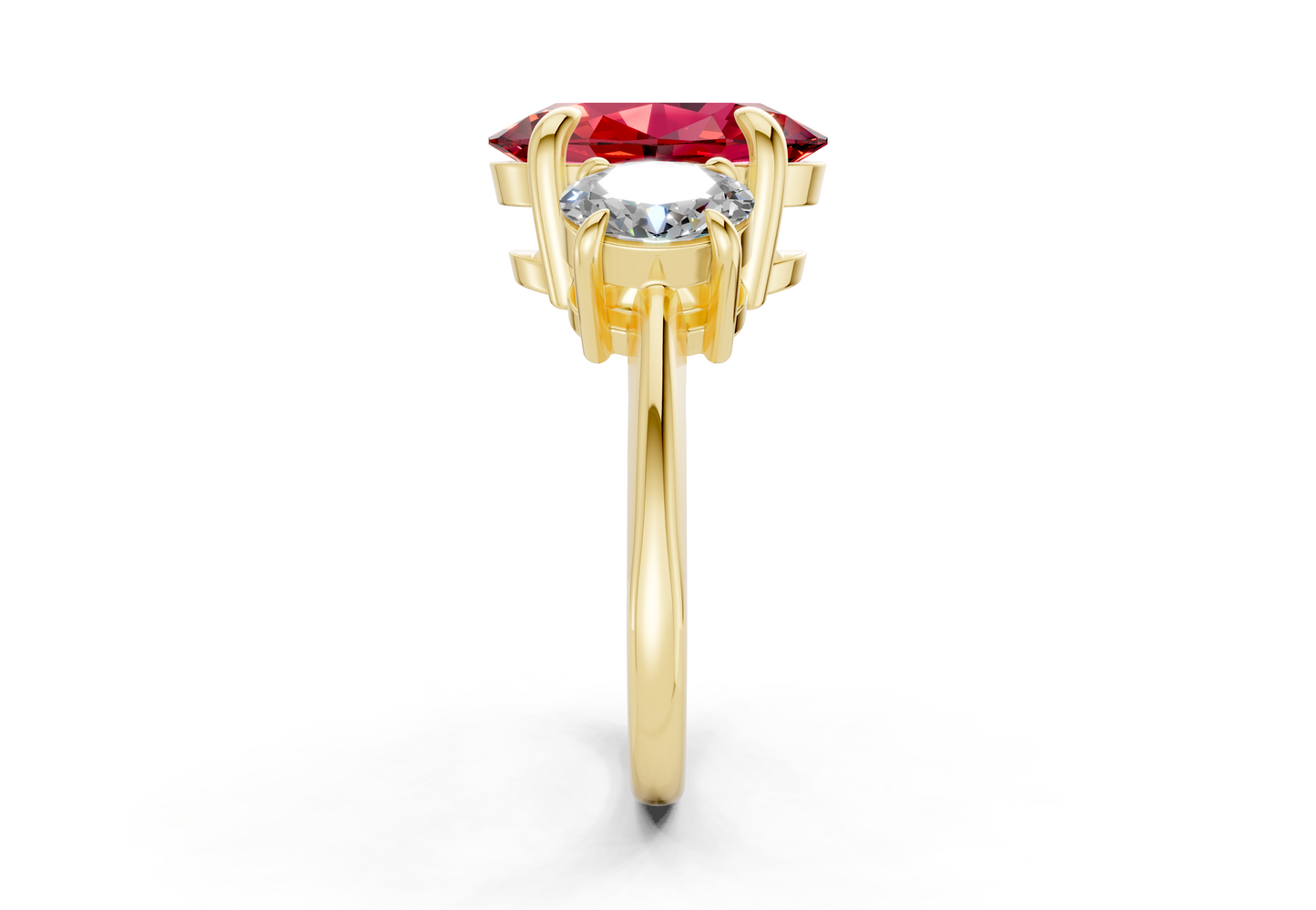 Valencia Ruby Gemstone Three Stone Oval Cut 2mm Engagement Ring
