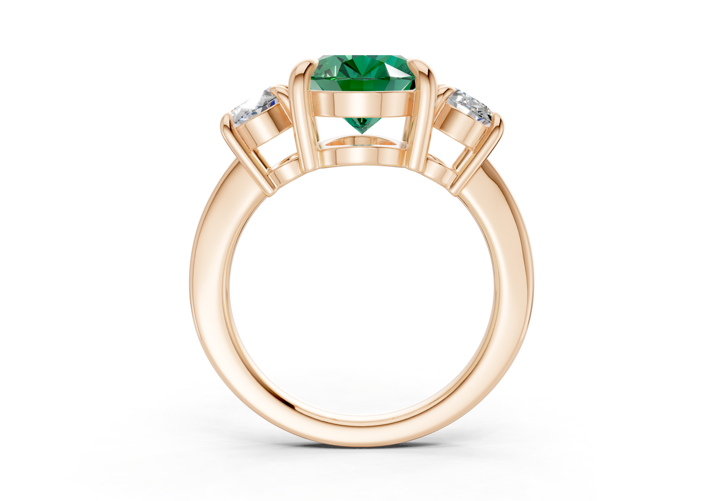 Valencia Emerald Gemstone Three Stone Oval Cut 2mm Engagement Ring