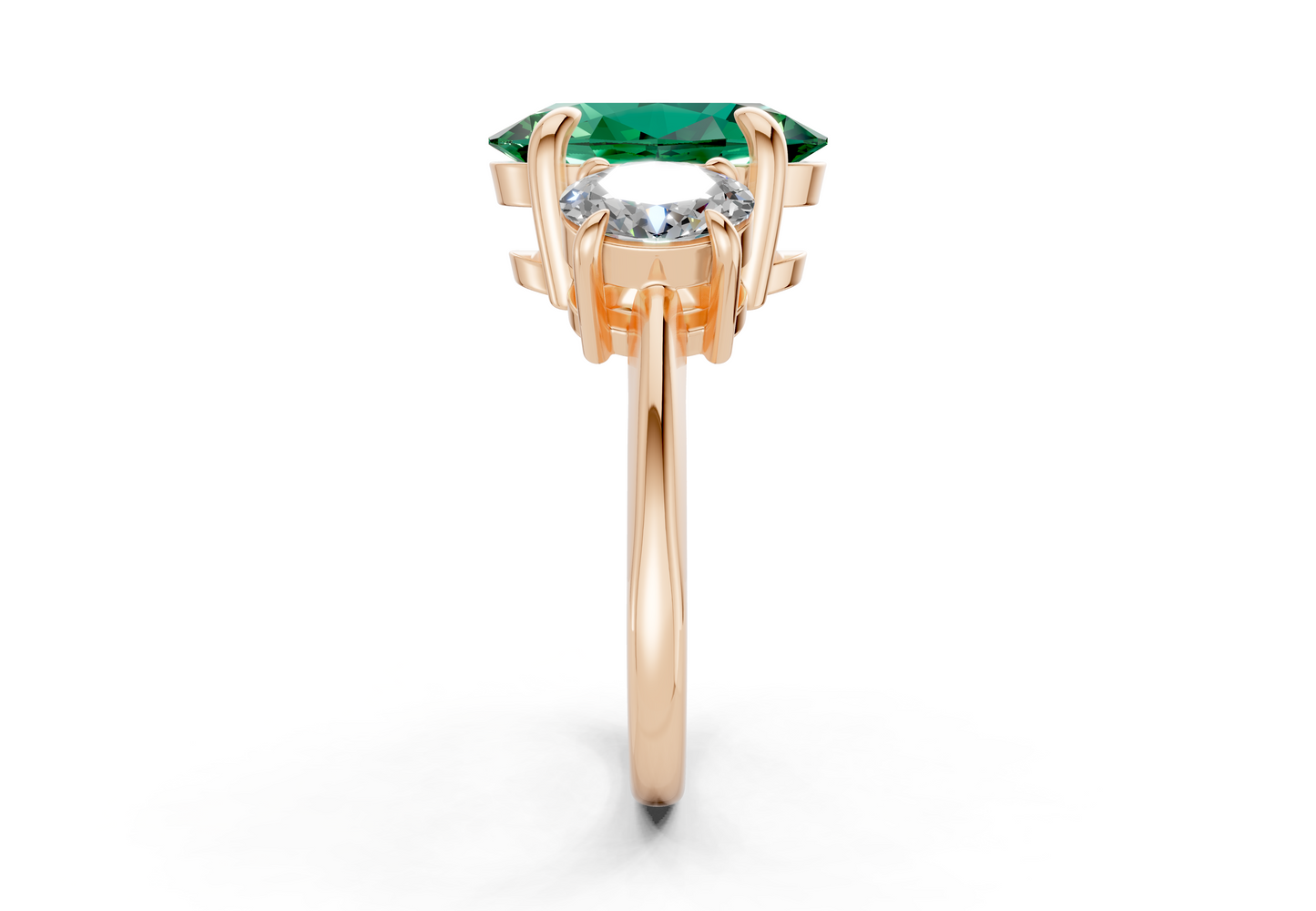 Valencia Emerald Gemstone Three Stone Oval Cut 2mm Engagement Ring