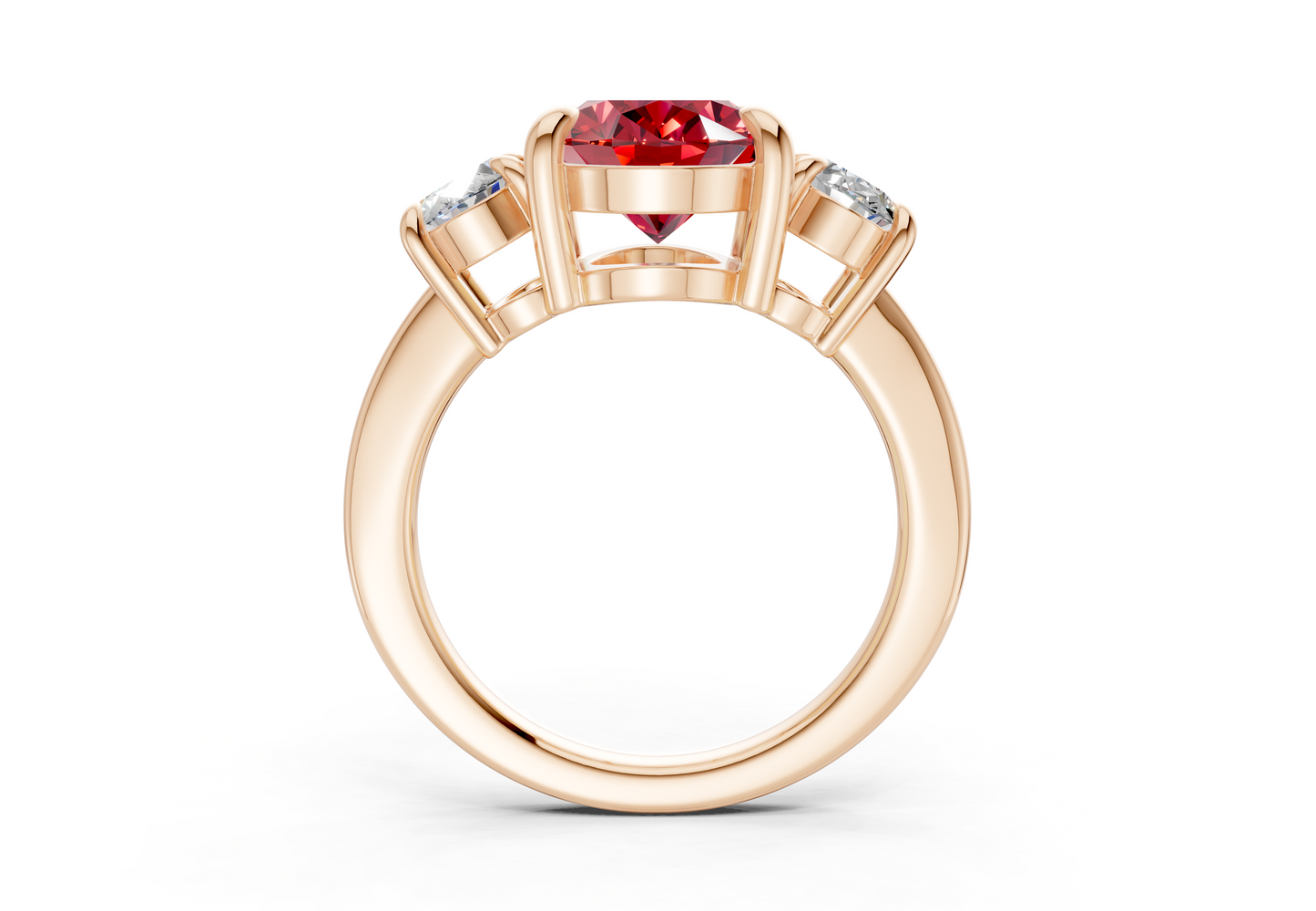 Valencia Ruby Gemstone Three Stone Oval Cut 2mm Engagement Ring