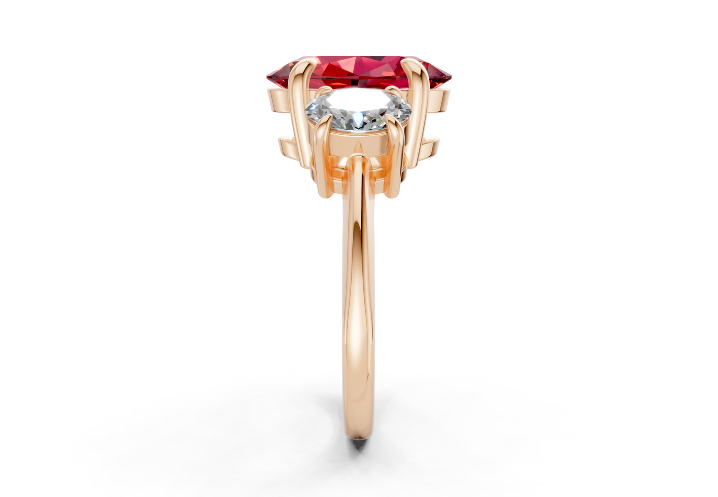 Valencia Ruby Gemstone Three Stone Oval Cut 2mm Engagement Ring