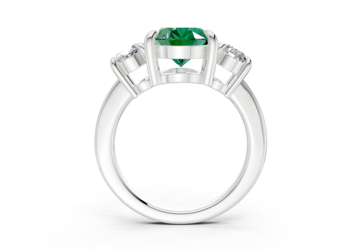 Valencia Emerald Gemstone Three Stone Oval Cut 2mm Engagement Ring