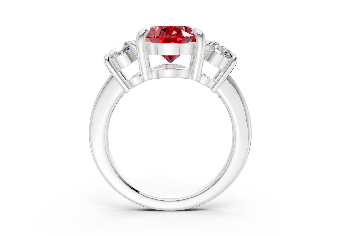 Valencia Ruby Gemstone Three Stone Oval Cut 2mm Engagement Ring