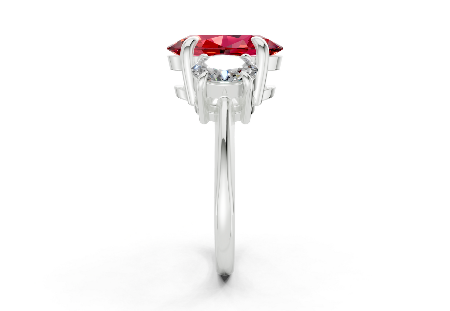 Valencia Ruby Gemstone Three Stone Oval Cut 2mm Engagement Ring