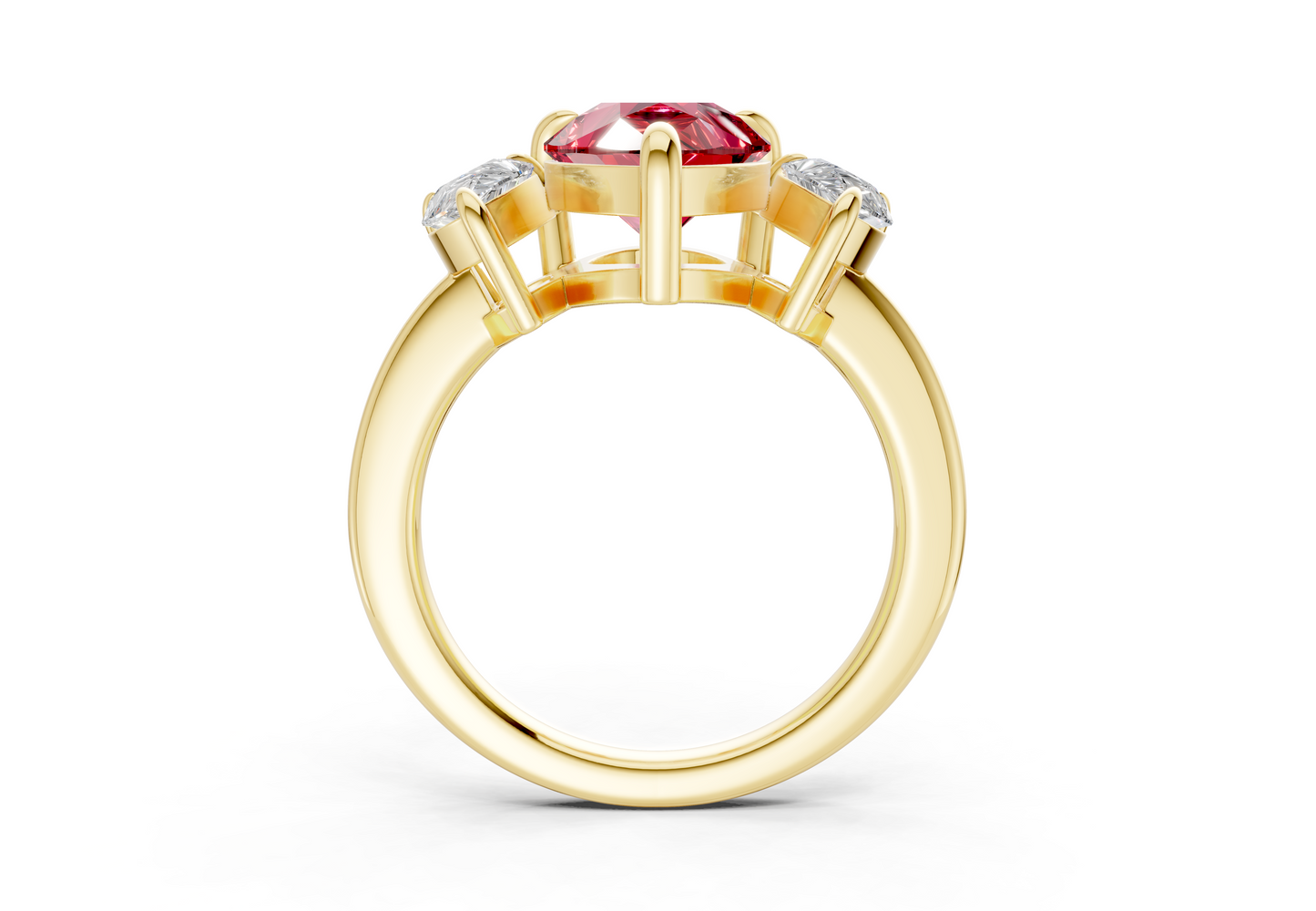 Valencia Ruby Gemstone Three Stone Pear Cut 2mm Engagement Ring