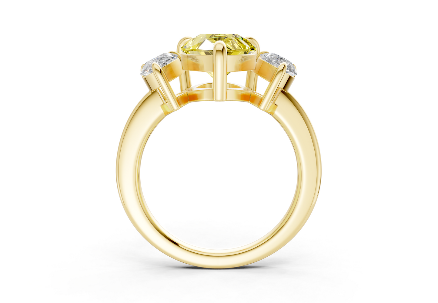 Valencia Yellow Diamond Three Stone Pear Cut 2mm Engagement Ring