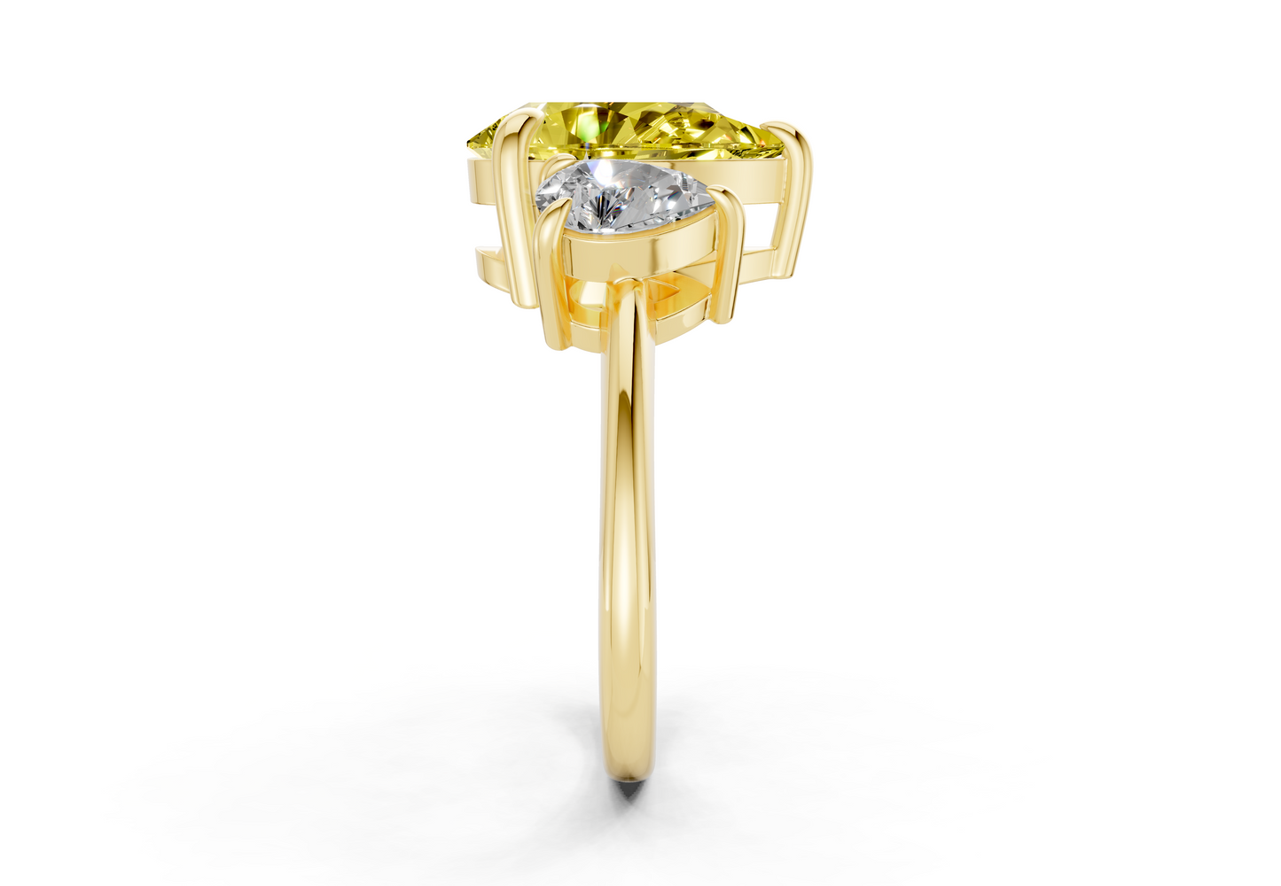 Valencia Yellow Diamond Three Stone Pear Cut 2mm Engagement Ring
