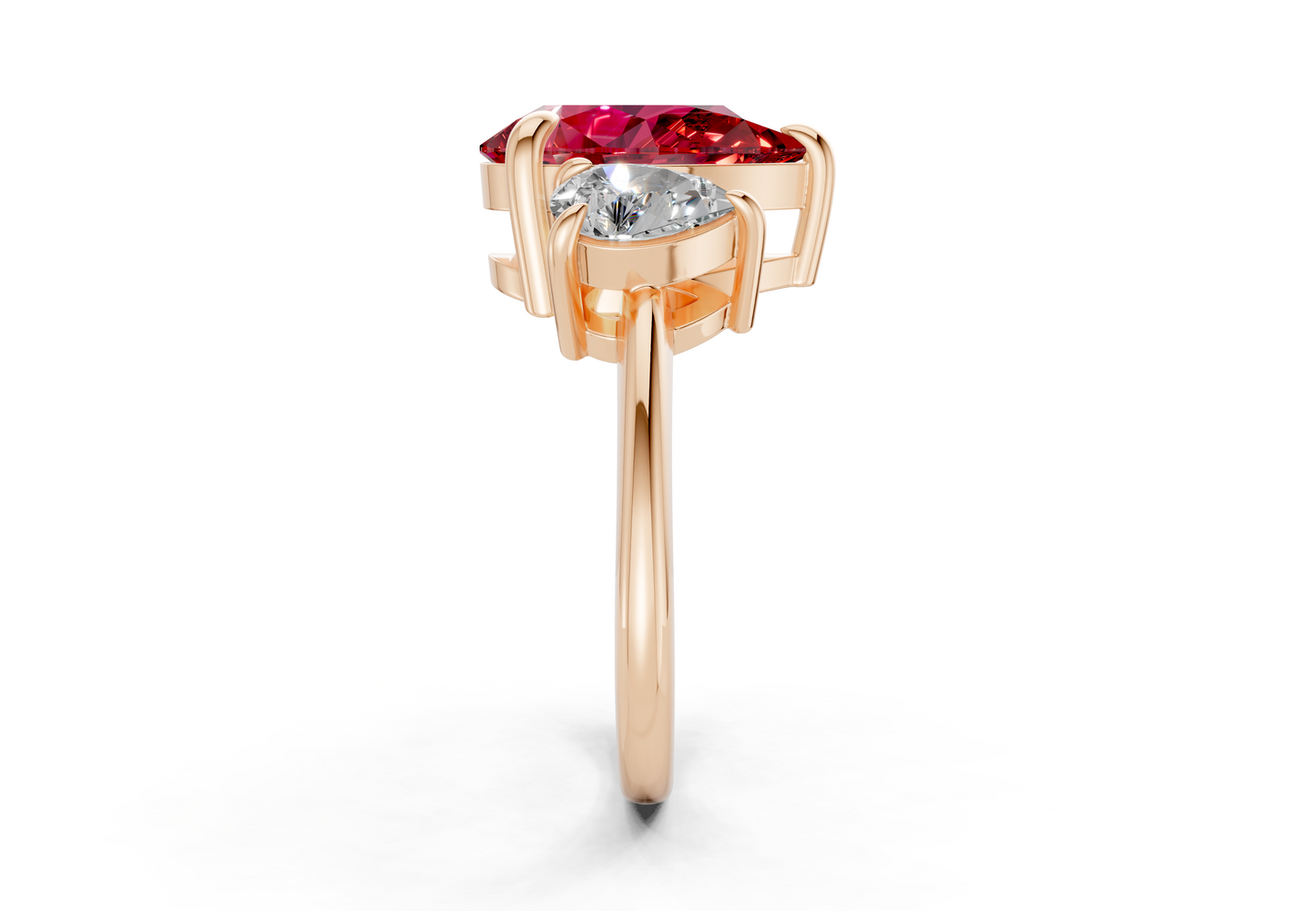 Valencia Ruby Gemstone Three Stone Pear Cut 2mm Engagement Ring