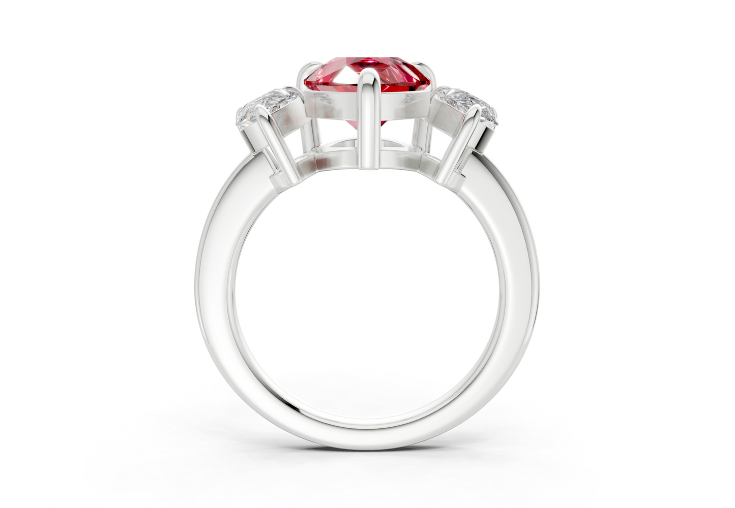 Valencia Ruby Gemstone Three Stone Pear Cut 2mm Engagement Ring