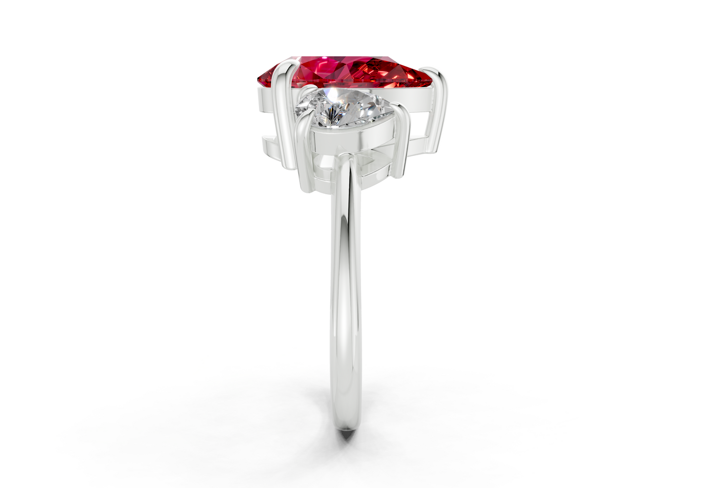 Valencia Ruby Gemstone Three Stone Pear Cut 2mm Engagement Ring