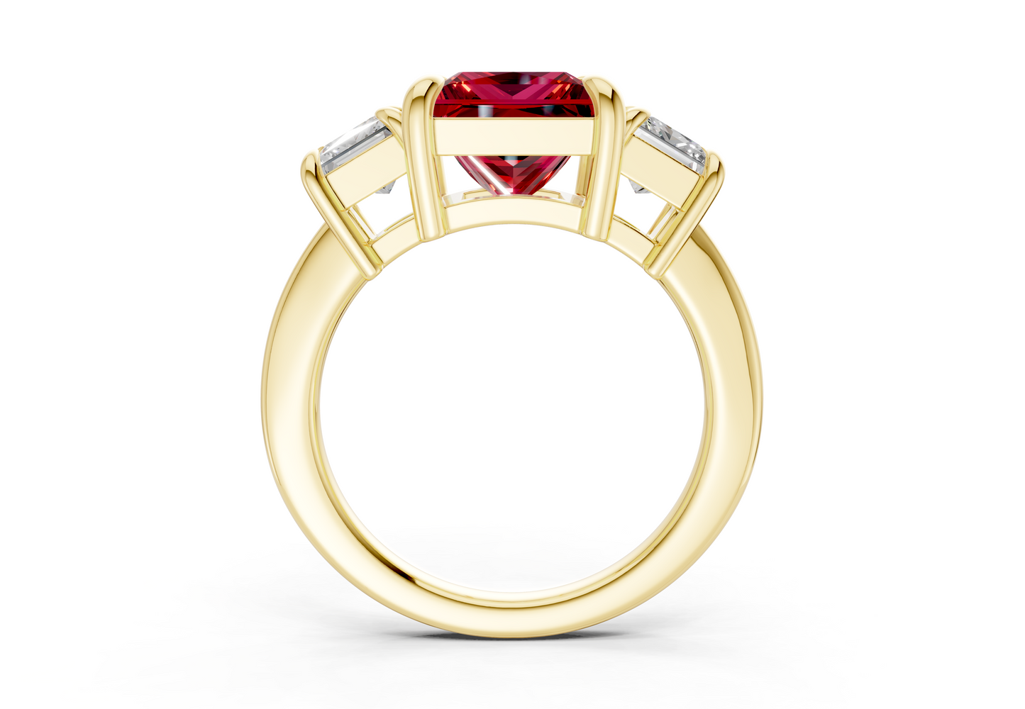 Valencia Ruby Gemstone Three Stone Princess Cut 2mm Engagement Ring