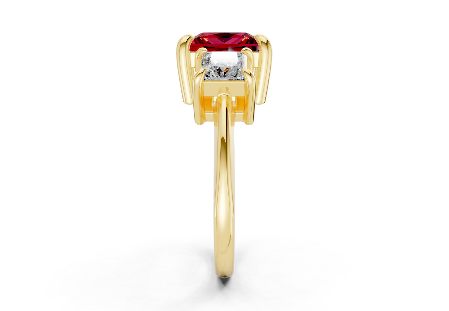 Valencia Ruby Gemstone Three Stone Princess Cut 2mm Engagement Ring