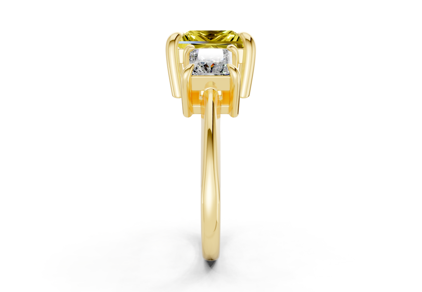Valencia Yellow Diamond Three Stone Princess Cut 2mm Engagement Ring