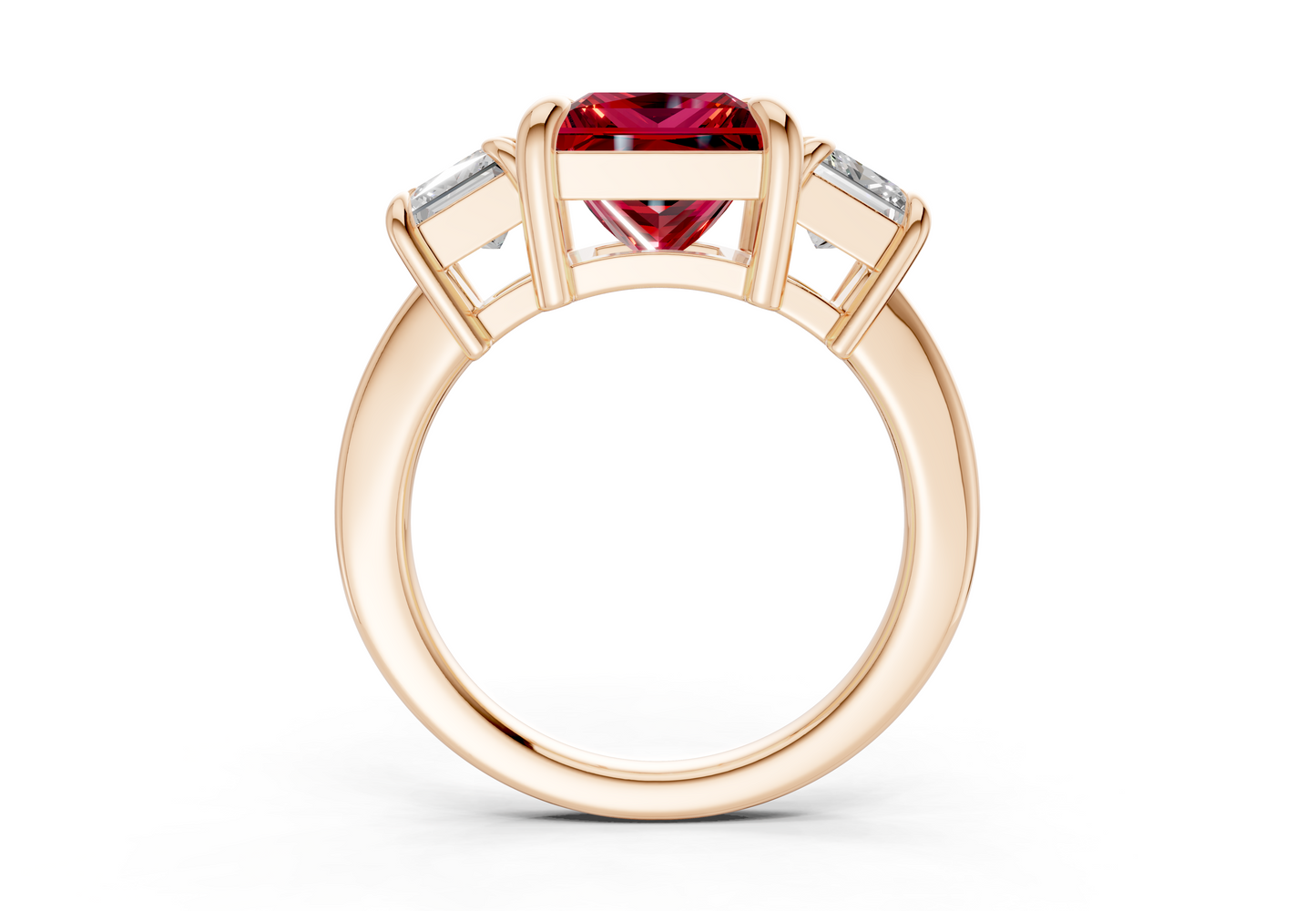 Valencia Ruby Gemstone Three Stone Princess Cut 2mm Engagement Ring