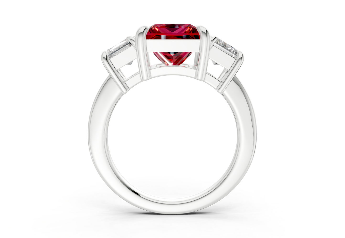 Valencia Ruby Gemstone Three Stone Princess Cut 2mm Engagement Ring