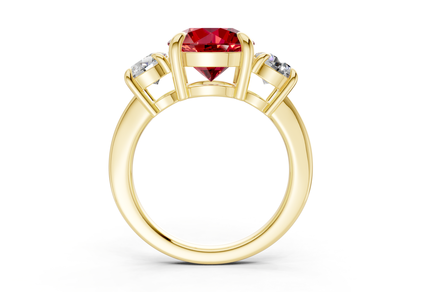 Valencia Ruby Gemstone Three Stone Round Cut 2mm Engagement Ring