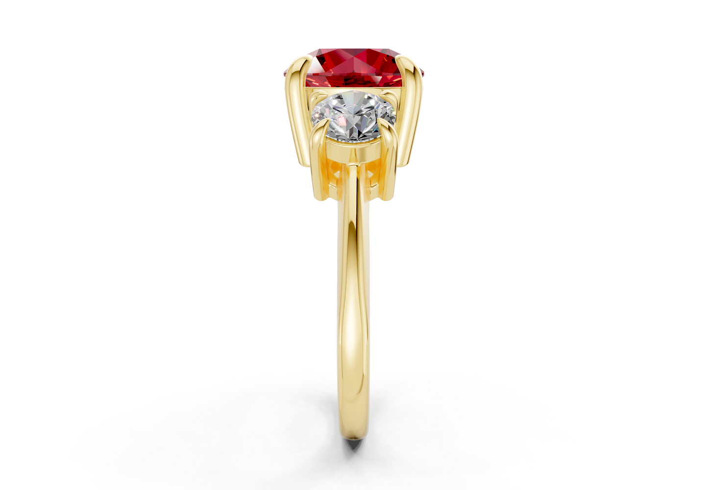 Valencia Ruby Gemstone Three Stone Round Cut 2mm Engagement Ring