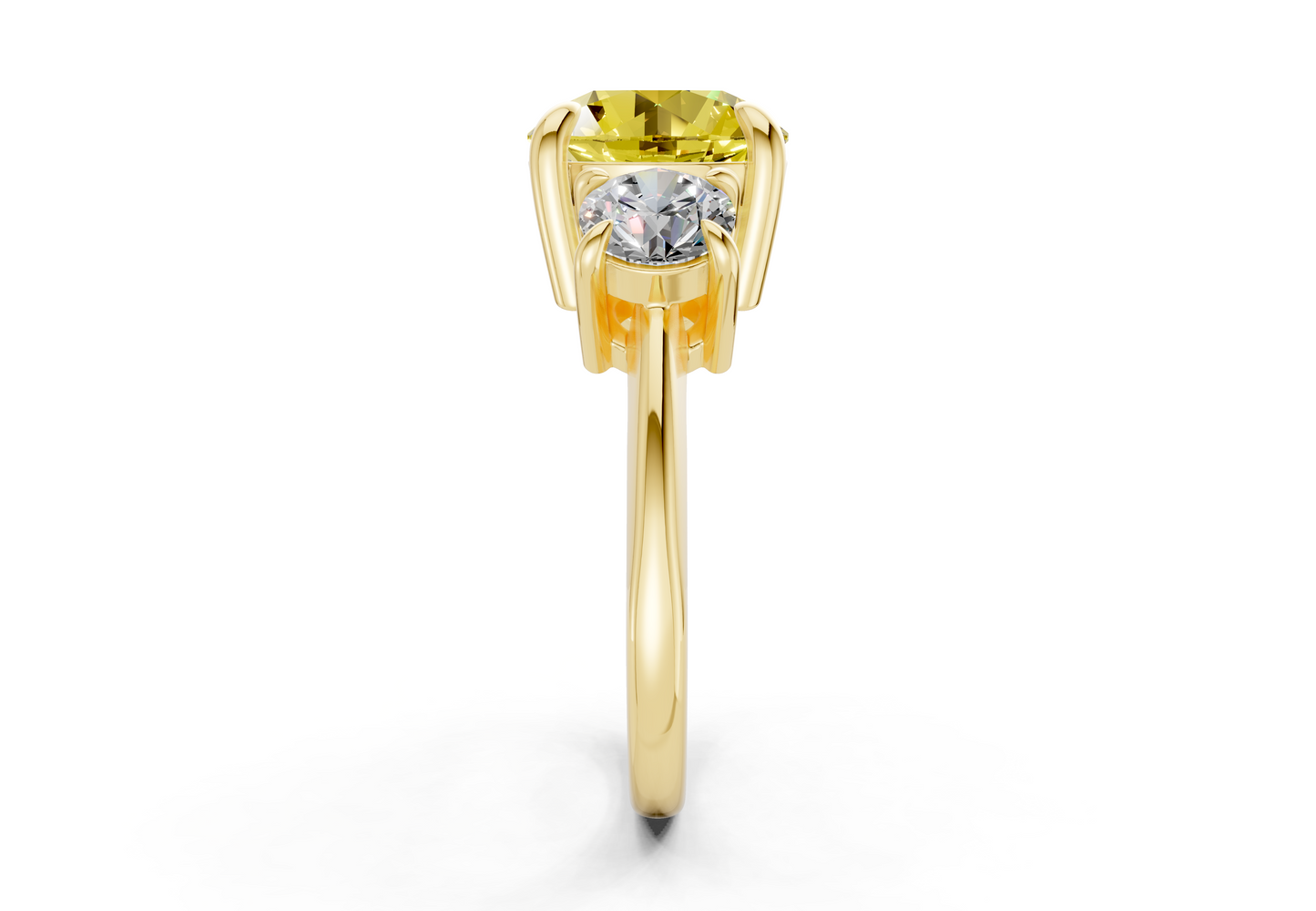 Valencia Yellow Diamond Three Stone Round Cut 2mm Engagement Ring