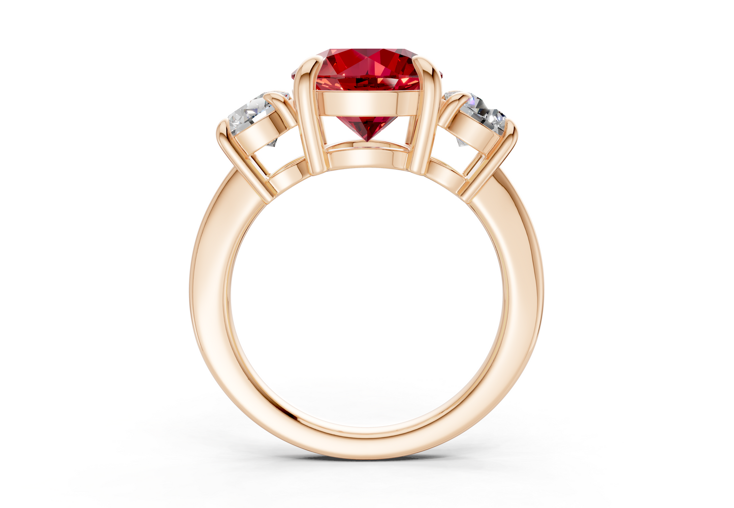 Valencia Ruby Gemstone Three Stone Round Cut 2mm Engagement Ring