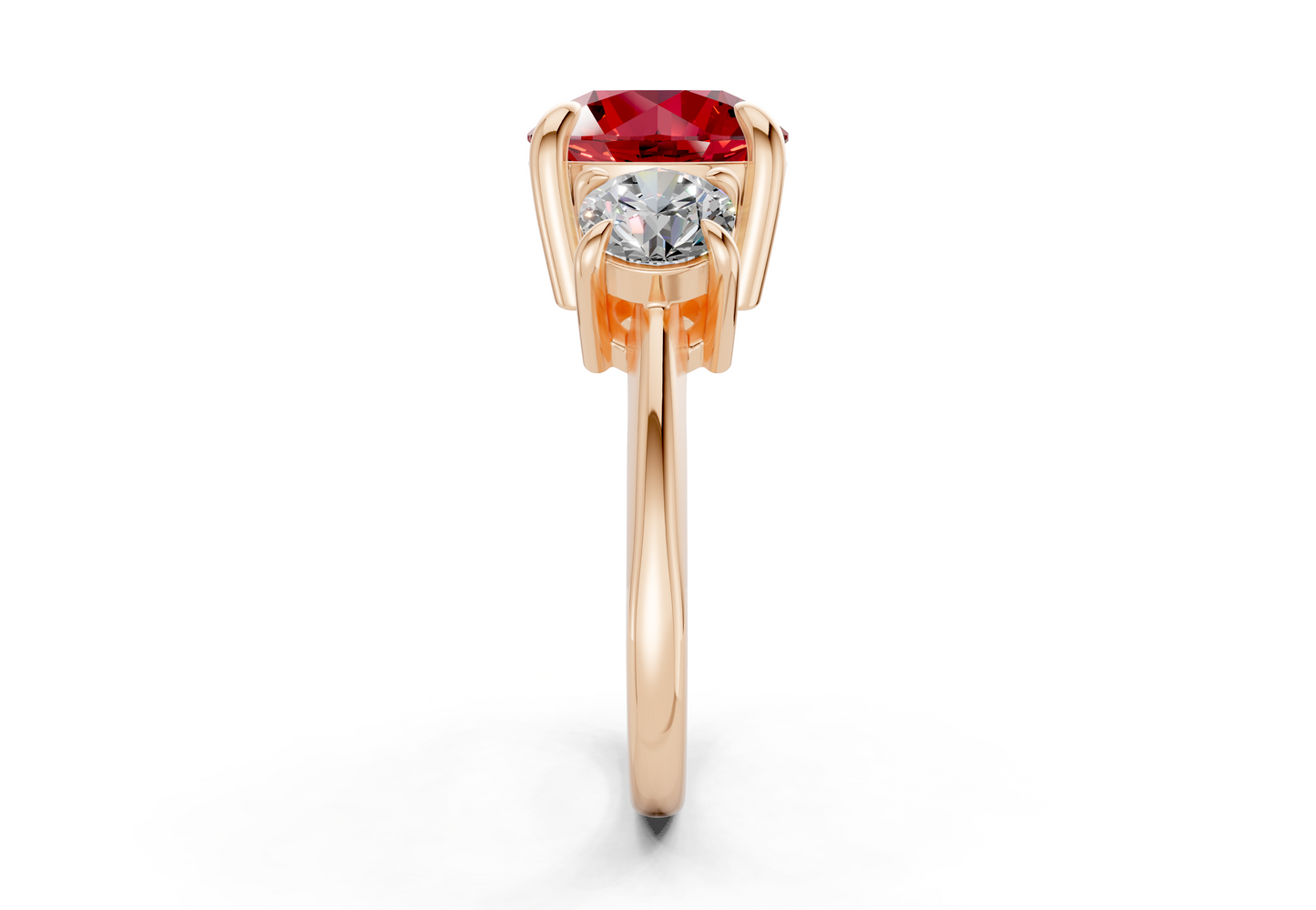 Valencia Ruby Gemstone Three Stone Round Cut 2mm Engagement Ring
