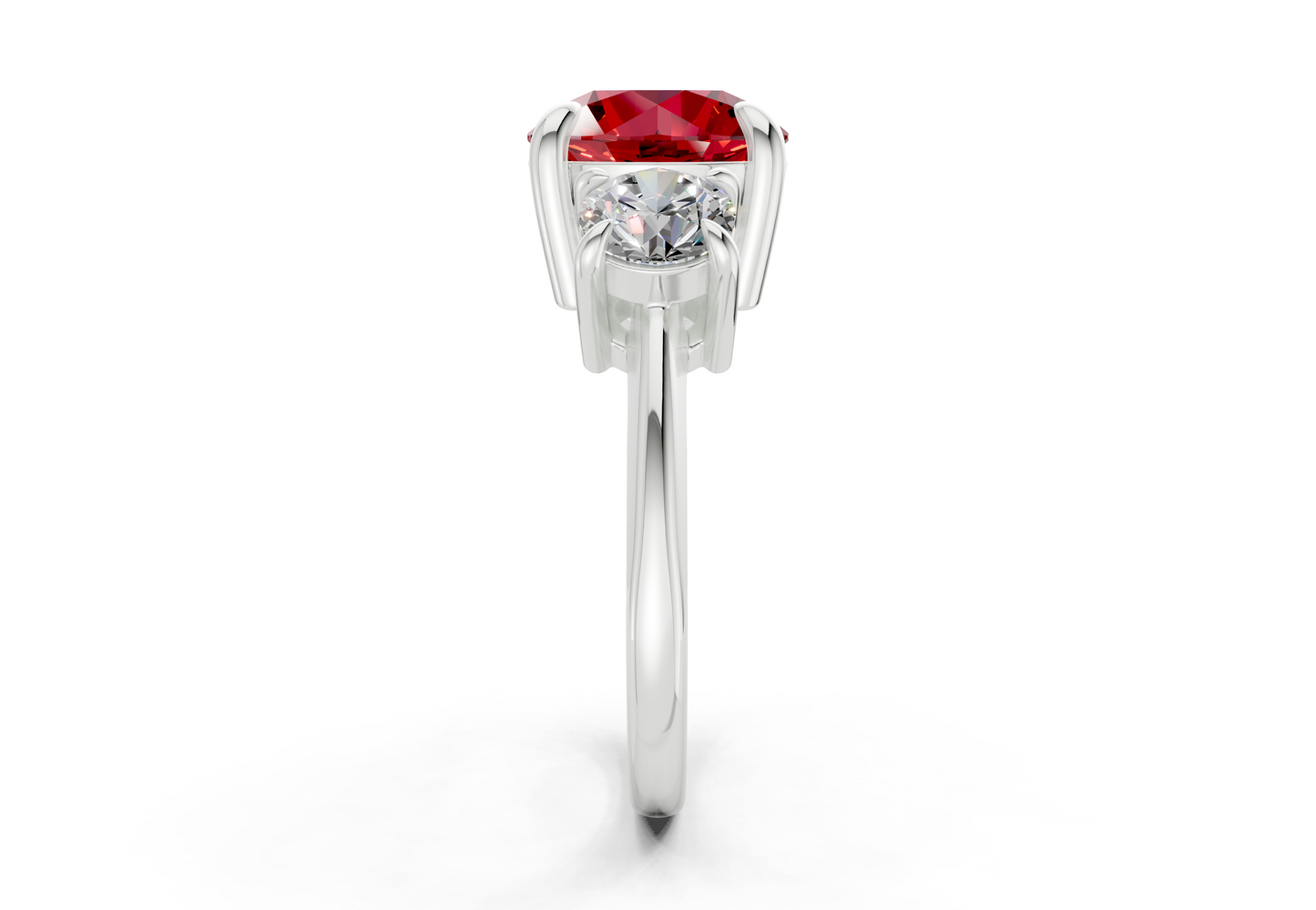 Valencia Ruby Gemstone Three Stone Round Cut 2mm Engagement Ring
