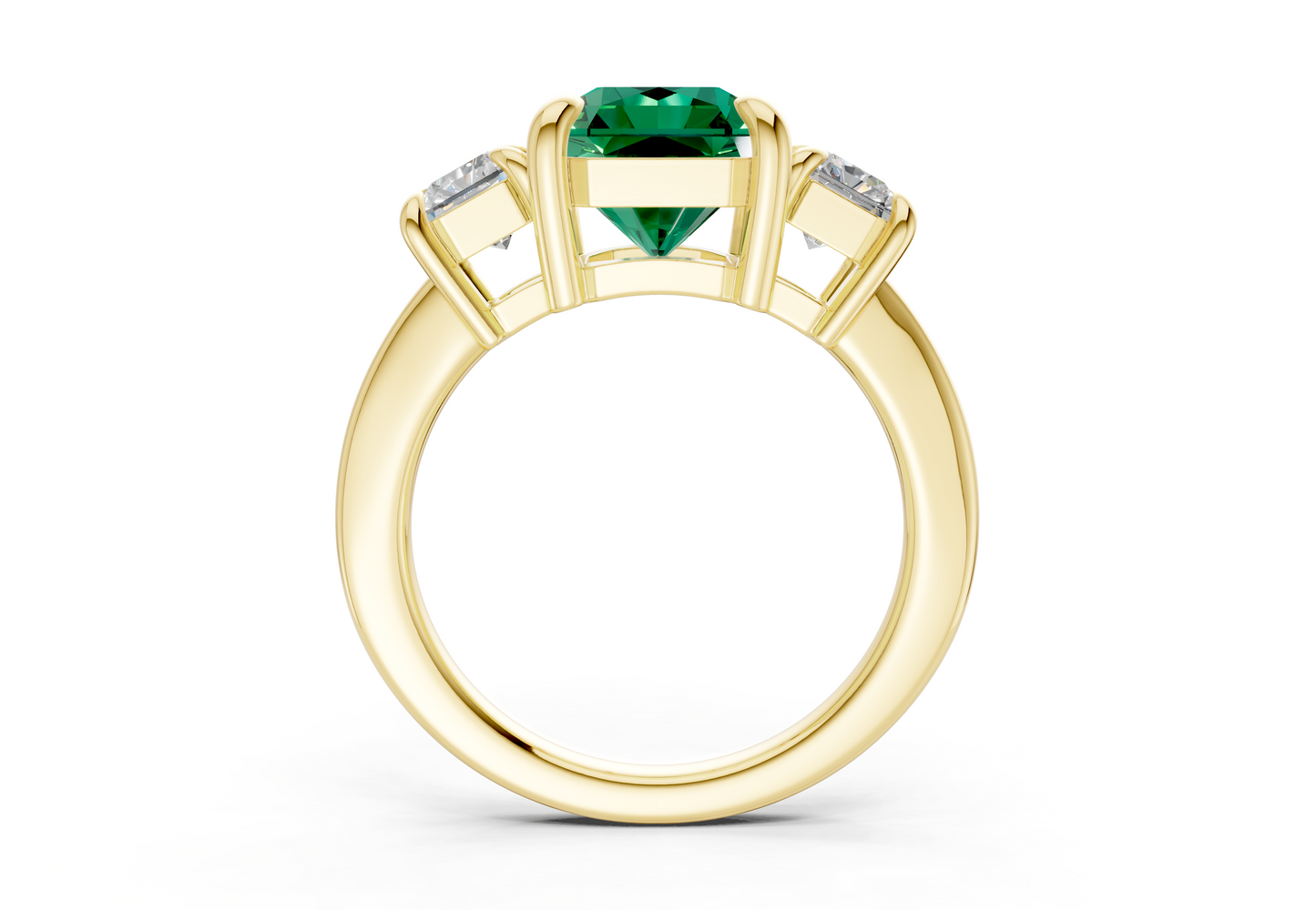 Valencia Emerald Gemstone Three Stone Radiant Square Cut 2mm Engagement Ring