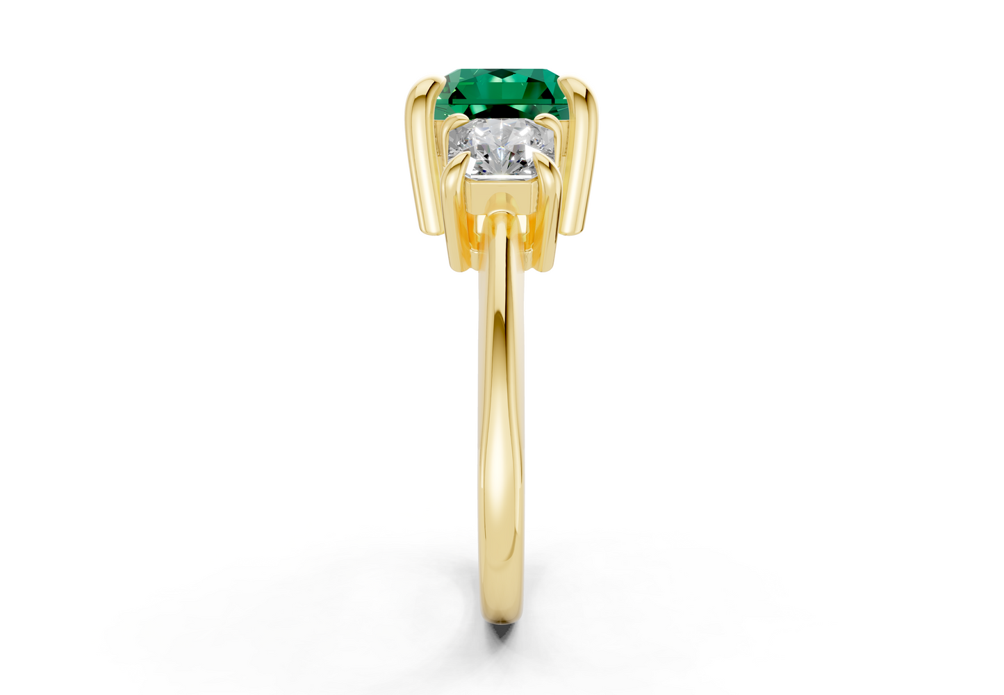 Valencia Emerald Gemstone Three Stone Radiant Square Cut 2mm Engagement Ring