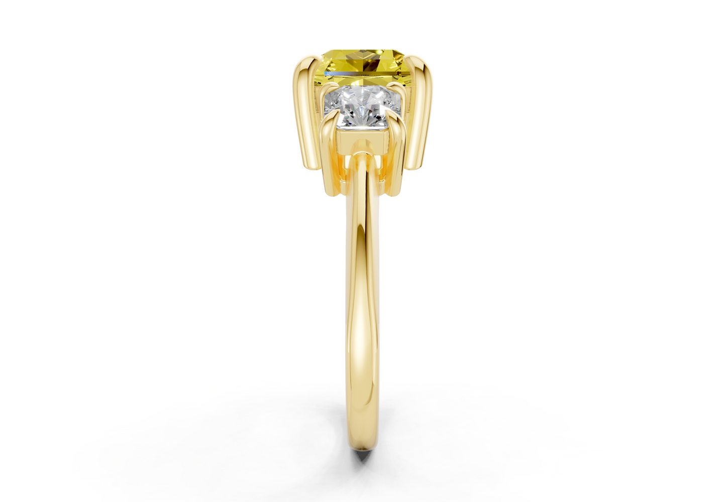 Valencia Yellow Diamond Three Stone Radiant Square Cut 2mm Engagement Ring