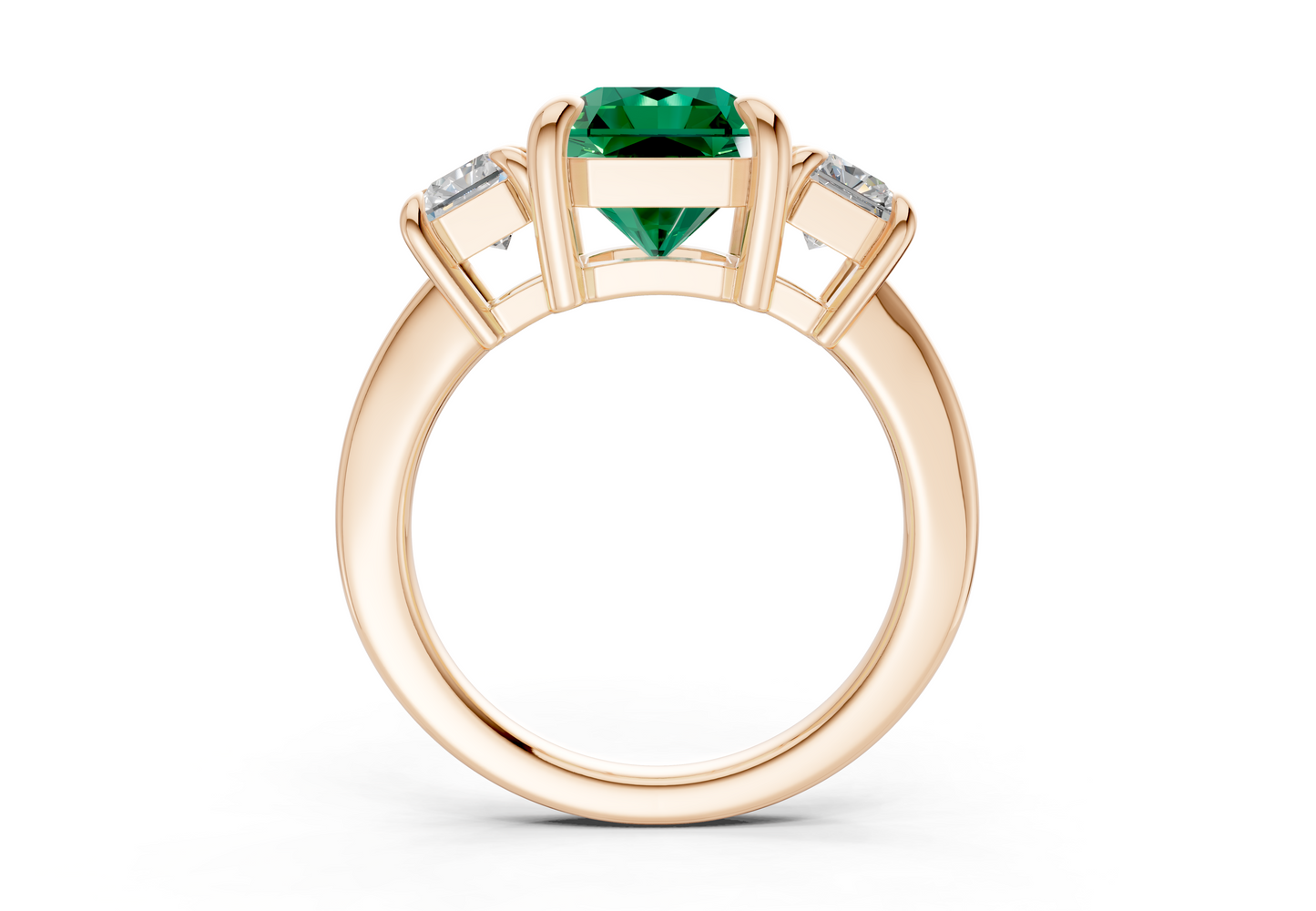 Valencia Emerald Gemstone Three Stone Radiant Square Cut 2mm Engagement Ring