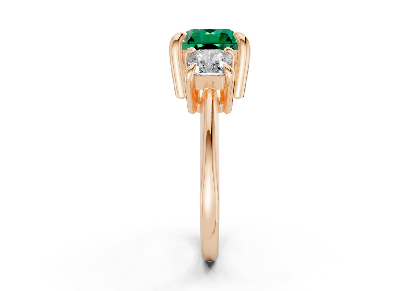 Valencia Emerald Gemstone Three Stone Radiant Square Cut 2mm Engagement Ring